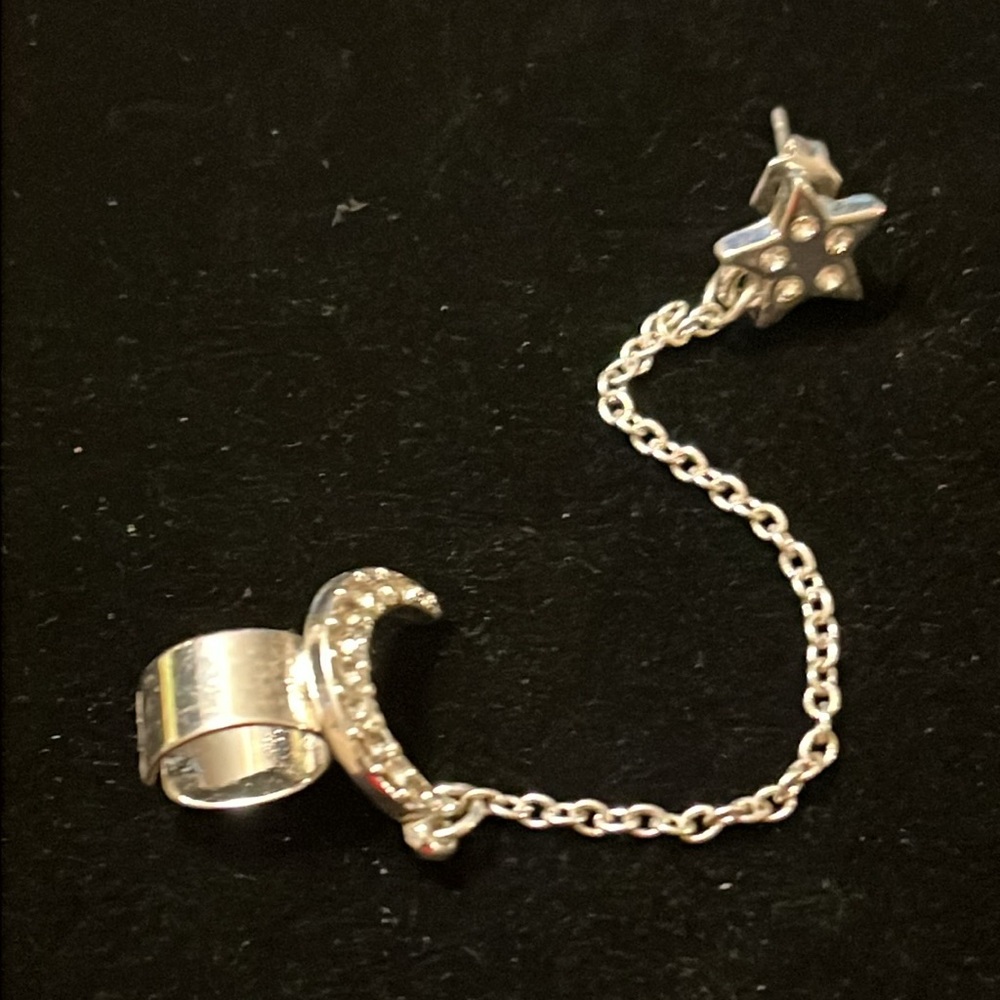 Silver Rhinestone Star & Moon Earring & Ear Cuff - Picture 1 of 16